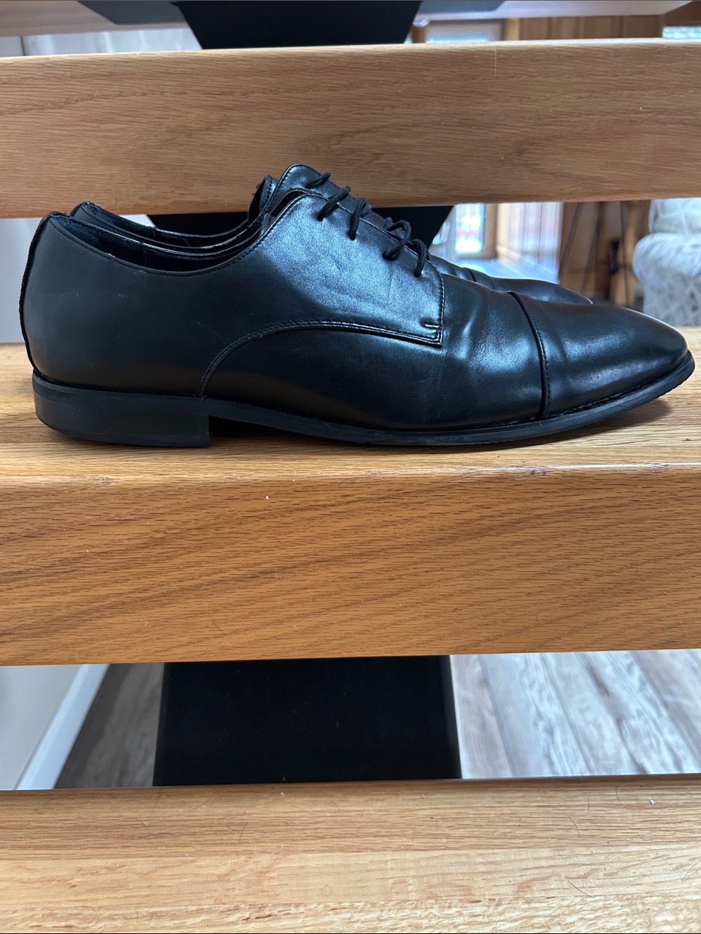 Men's Black Leather Derby Dress Shoes